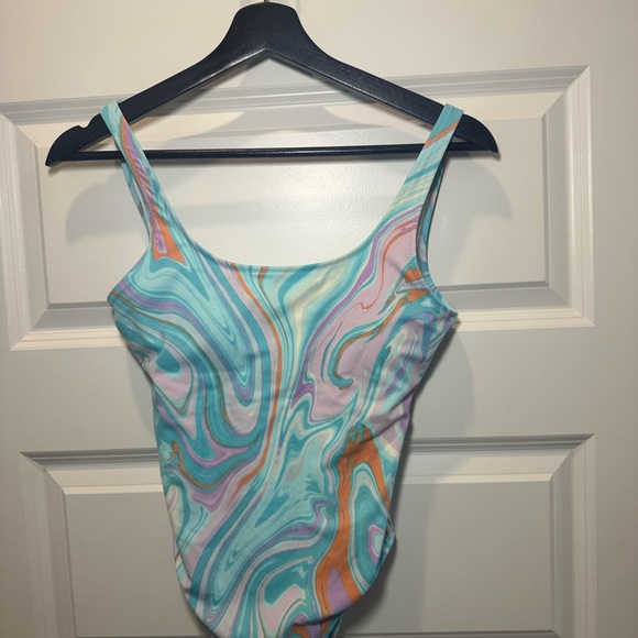 Victoria’s Secret PINK One Piece Swimsuit Medium Teal Pink Swirl - Picture 2 of 11
